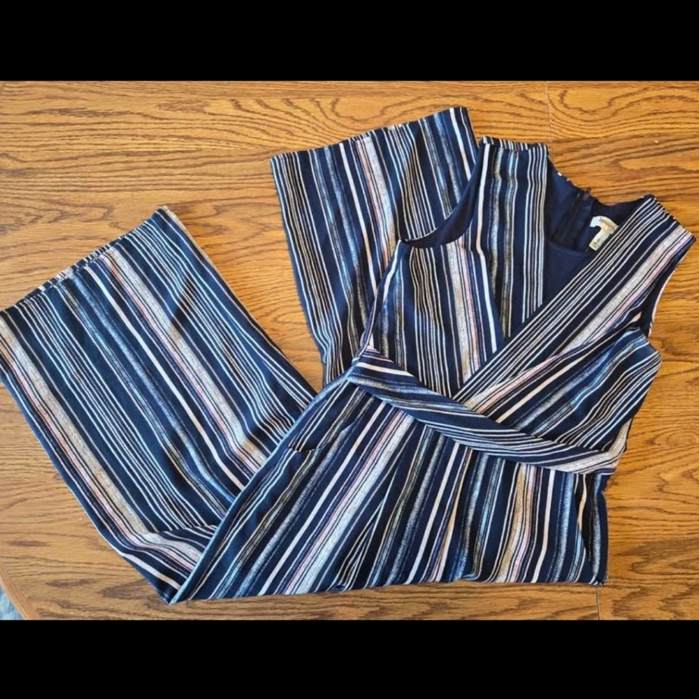 Speechless Navy and White Striped Wrap Jumpsuit